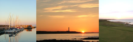 Lossiemouth marina, Covesea Lighthouse and Moray Golf Course